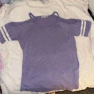 Michael Stars Purple Cold Shoulder Top with White Stripes